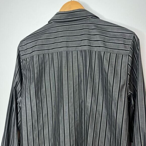 Foxcroft Women's 12 Stripe Non-Iron Shape Fit Long Sleeve Button-Up Shirt Grey - Picture 6 of 12
